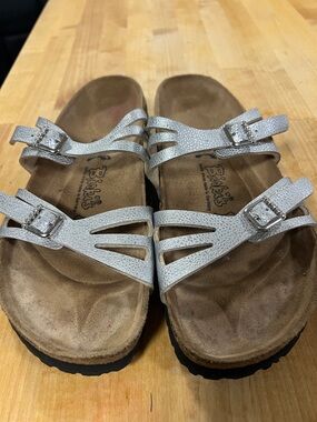 Silver Gray Jeweled Buckles Birko-Flor Birki's Birkenstock Size 9